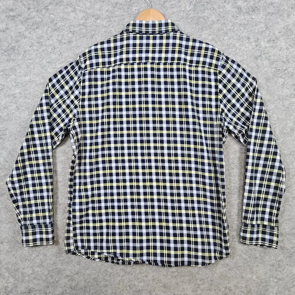 Banana Republic Men's Blue & Yellow Plaid Shirt Size L Untucked Slim‎ Fit Preppy